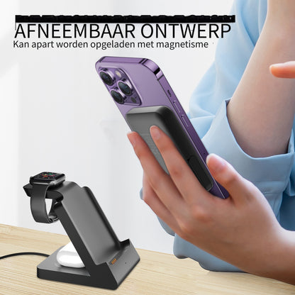 3-in-1 Draadloze Oplader met Verwijderbare Powerbank