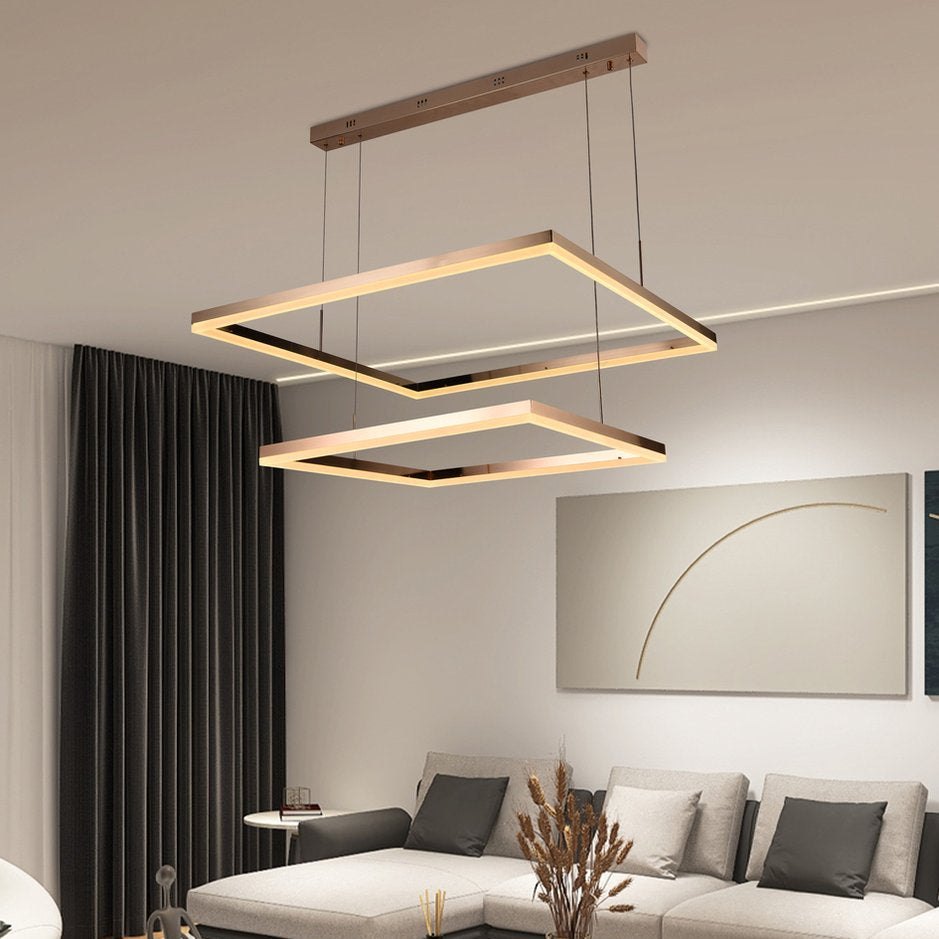 Paris - Luxe Hanglamp met Gouden Vierkante LED-Ringen