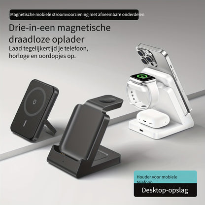 3-in-1 Draadloze Oplader met Verwijderbare Powerbank